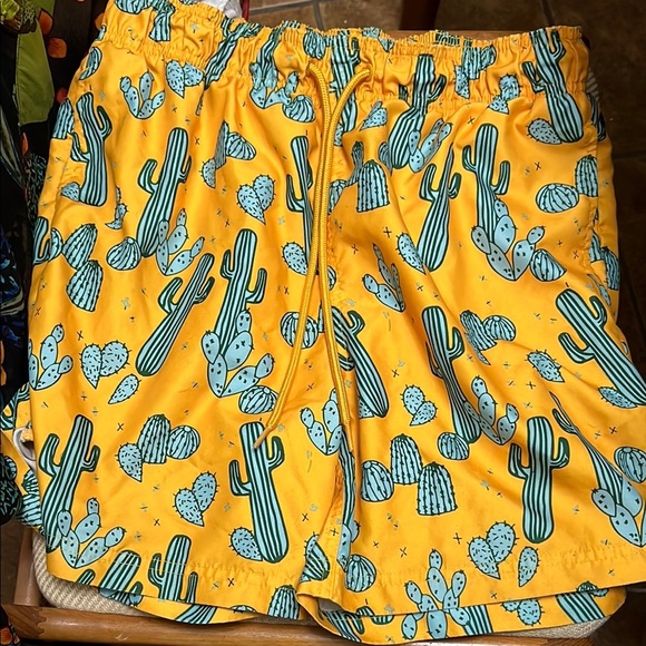 George Cactus Print Yellow Swim Shorts Size M - Picture 1 of 2